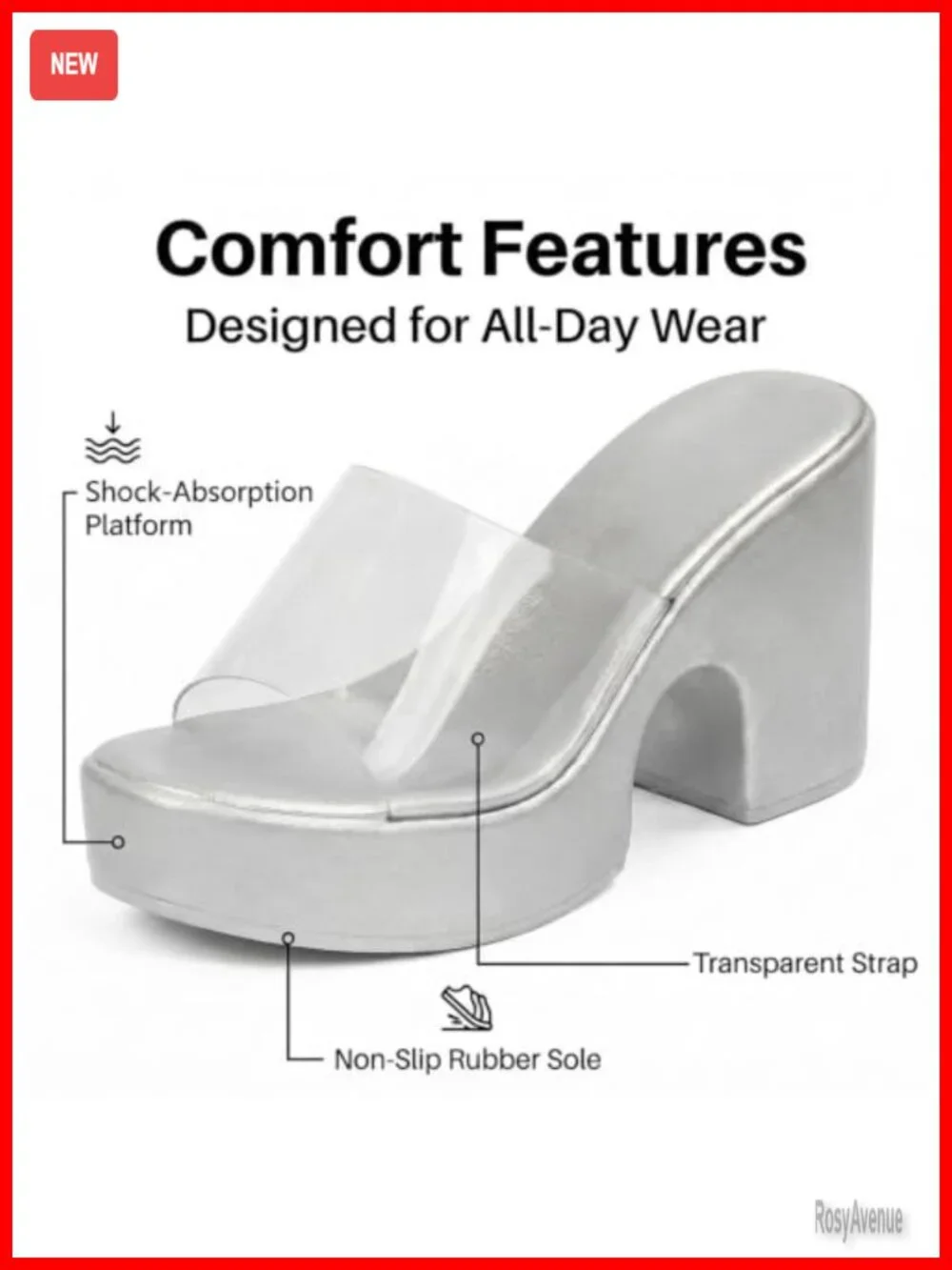 Women's Clear Strap Slide Sandals Chunky Block Heel Slip On Mules
